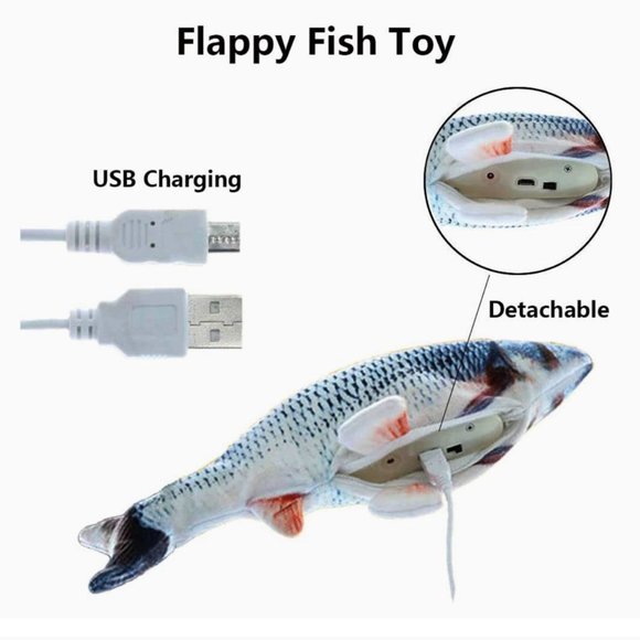 CAT TOY FLAPPY FISH Dog Pet Toy Flops Around USB Rechargeable With Cord - Picture 10 of 13
